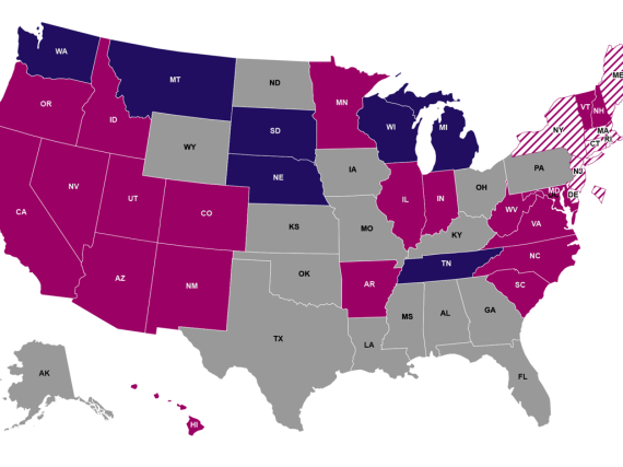 A map of the state of pharmacist prescribing in the US as of February 2024. 
