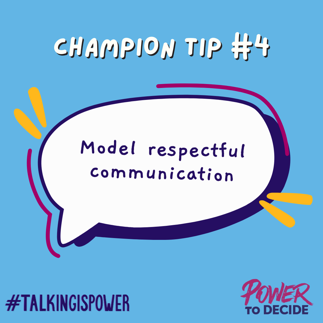 A speech bubble that directs, "Model respectful communication."