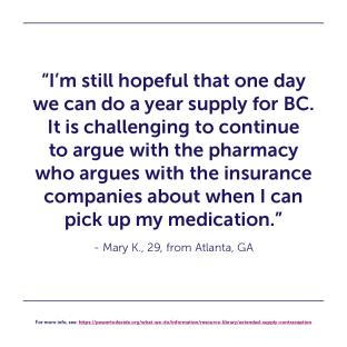 A quote about extended supply from Mary K., 29, from Atlanta, GA. 