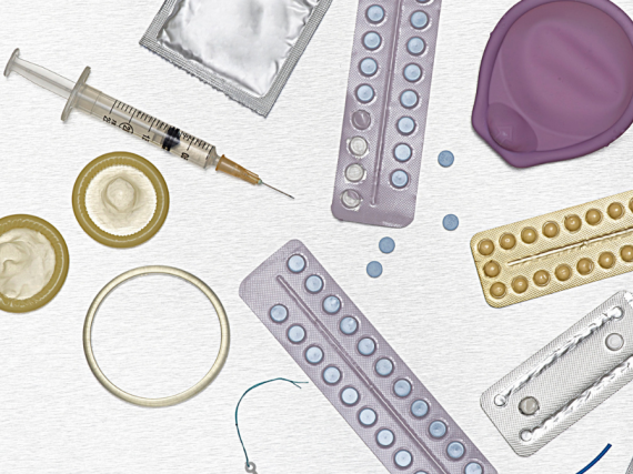 A selection of birth control methods spread out
