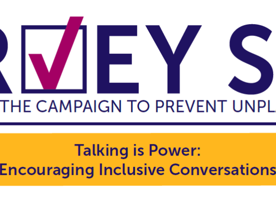 A graphic that reads, "Survey Says Talking is Power: Encouraging Inclusive Conversations."
