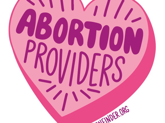 An illustrated heart with the words Abortion Providers inside it. 