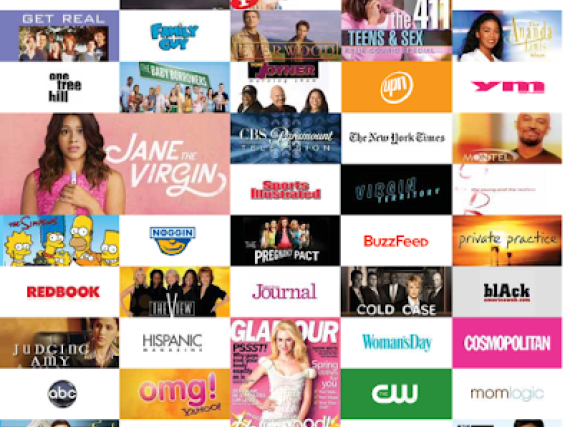 A report cover featuring dozens of entertainment media outlets, TV shows, and movies. 