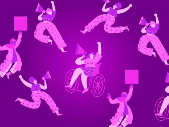 A repeating pattern of illustrations of various women. 