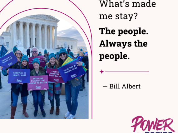 A photo of Bill Albert and a quote from his interview that reads, "What's made me stay? The people, always the people."