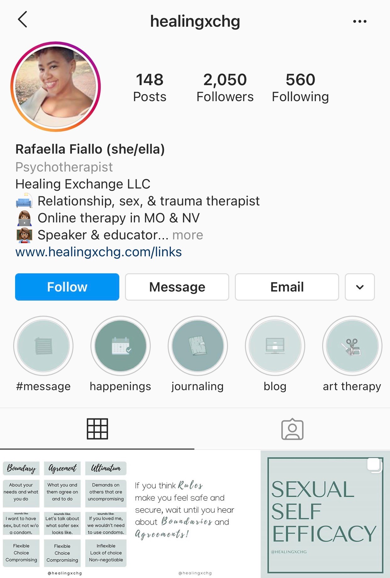 A screenshot of the healingxchg insta account.